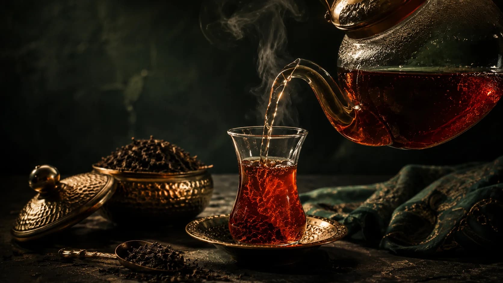 Pouring tea into a glass